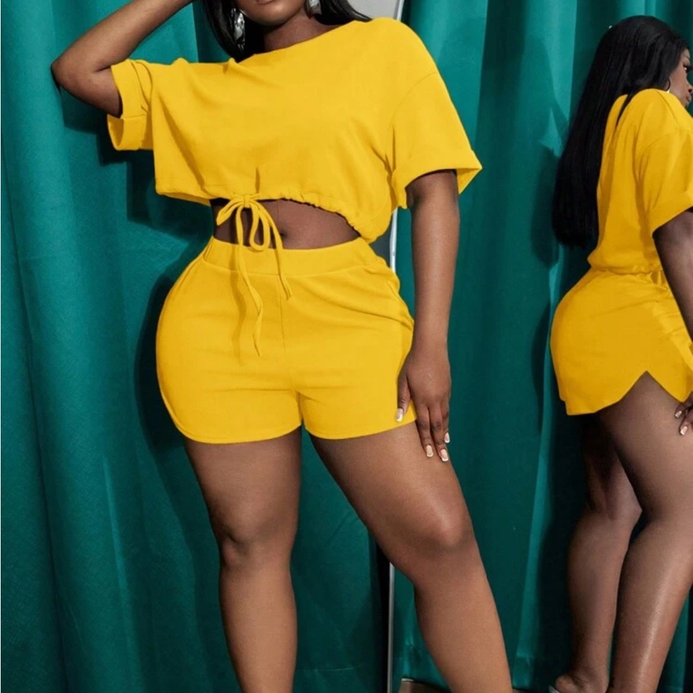 High Waist Yellow Stretchy Shorts set